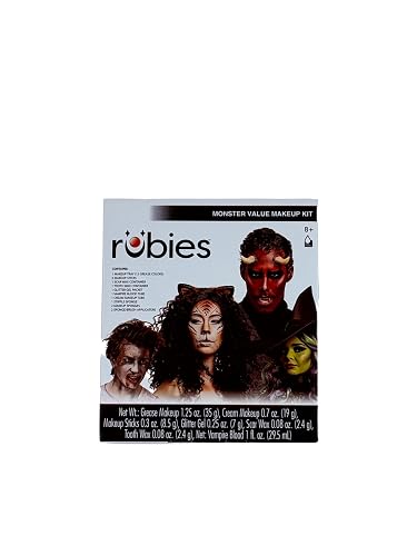 Rubies Monster Value Halloween Makeup Kit with Grease Colors, Makeup Sticks, Glitter Gel, Vampire Blood, 8+ Age Range