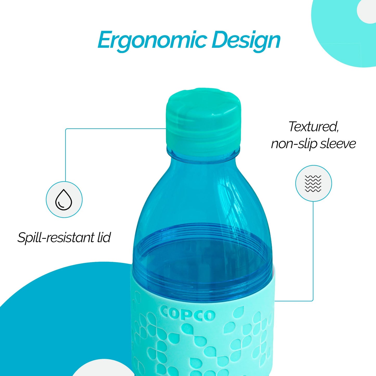 Copco Hydra 16.9oz Water Bottle, Set of 2 - Non-Slip Sleeve & BPA-Free Tritan Plastic - Dishwasher Safe, Reusable Plastic To Go Bottle - Leak-Proof