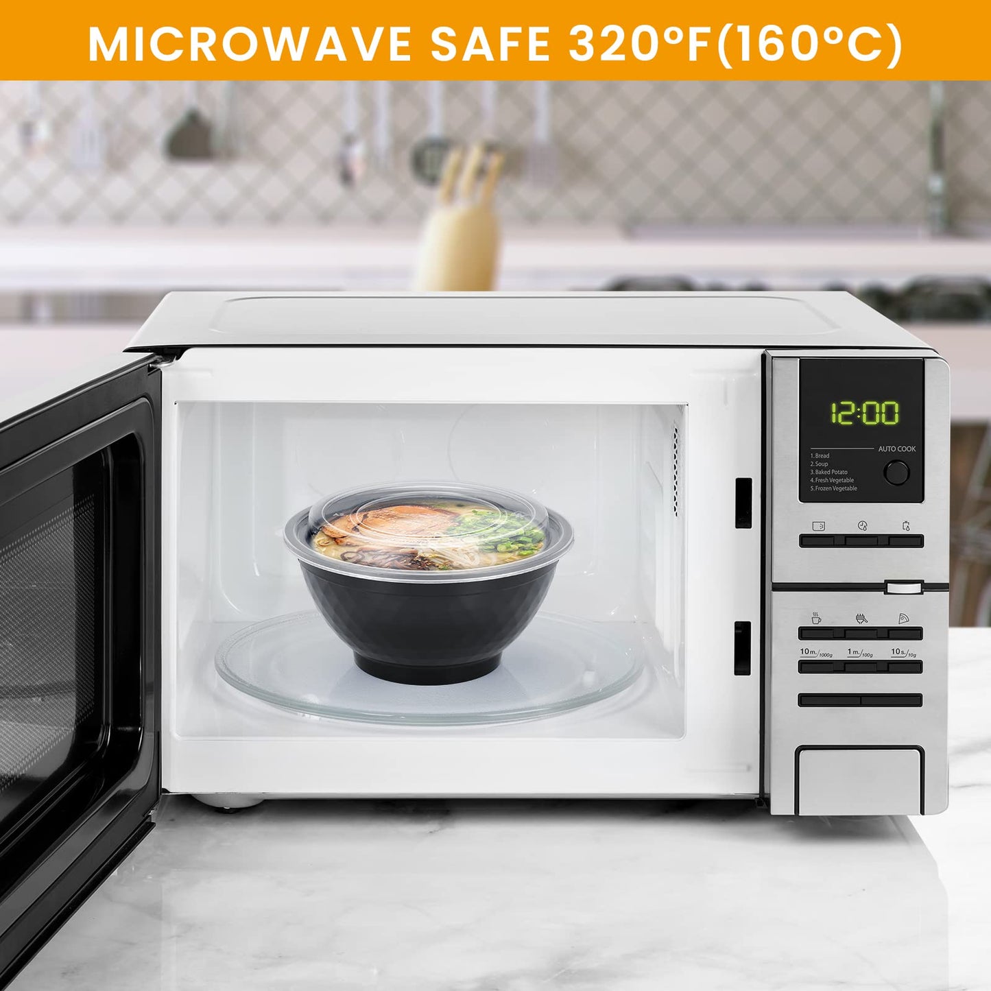 Kitch’nMore 36oz Extra-Thick Meal Prep Bowls with Lids, Plastic Containers with Clear Covers for Noodles, Poke Bowl, Salad, Soup - Freezer, Microwave…