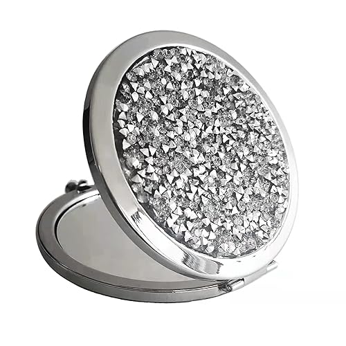 oaiqiy Compact Mirror, Handheld 2.75 inches Travel Makeup Mirror, 1X/2X Magnifying Round Pocket Makeup Mirror(Silvery)