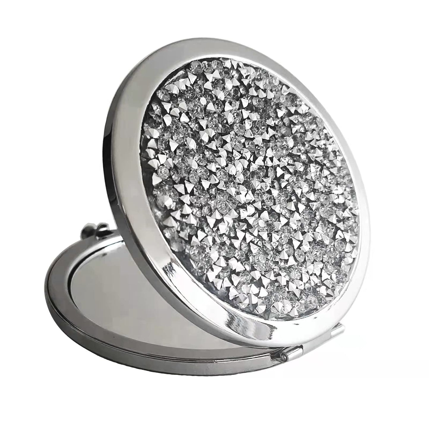 oaiqiy Compact Mirror, Handheld 2.75 inches Travel Makeup Mirror, 1X/2X Magnifying Round Pocket Makeup Mirror(Silvery)