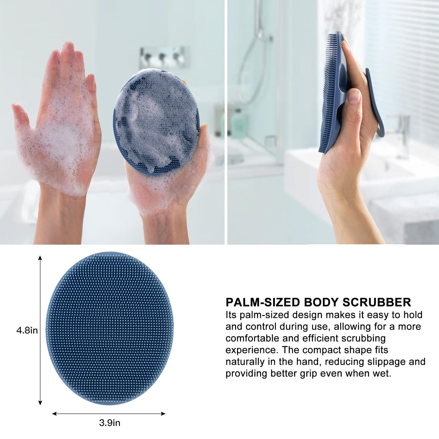 Food-Grade Soft Silicone Body Cleansing Brush Shower Scrubber, Gentle Exfoliating and Massage for All Kinds of Skin (Dark Blue)