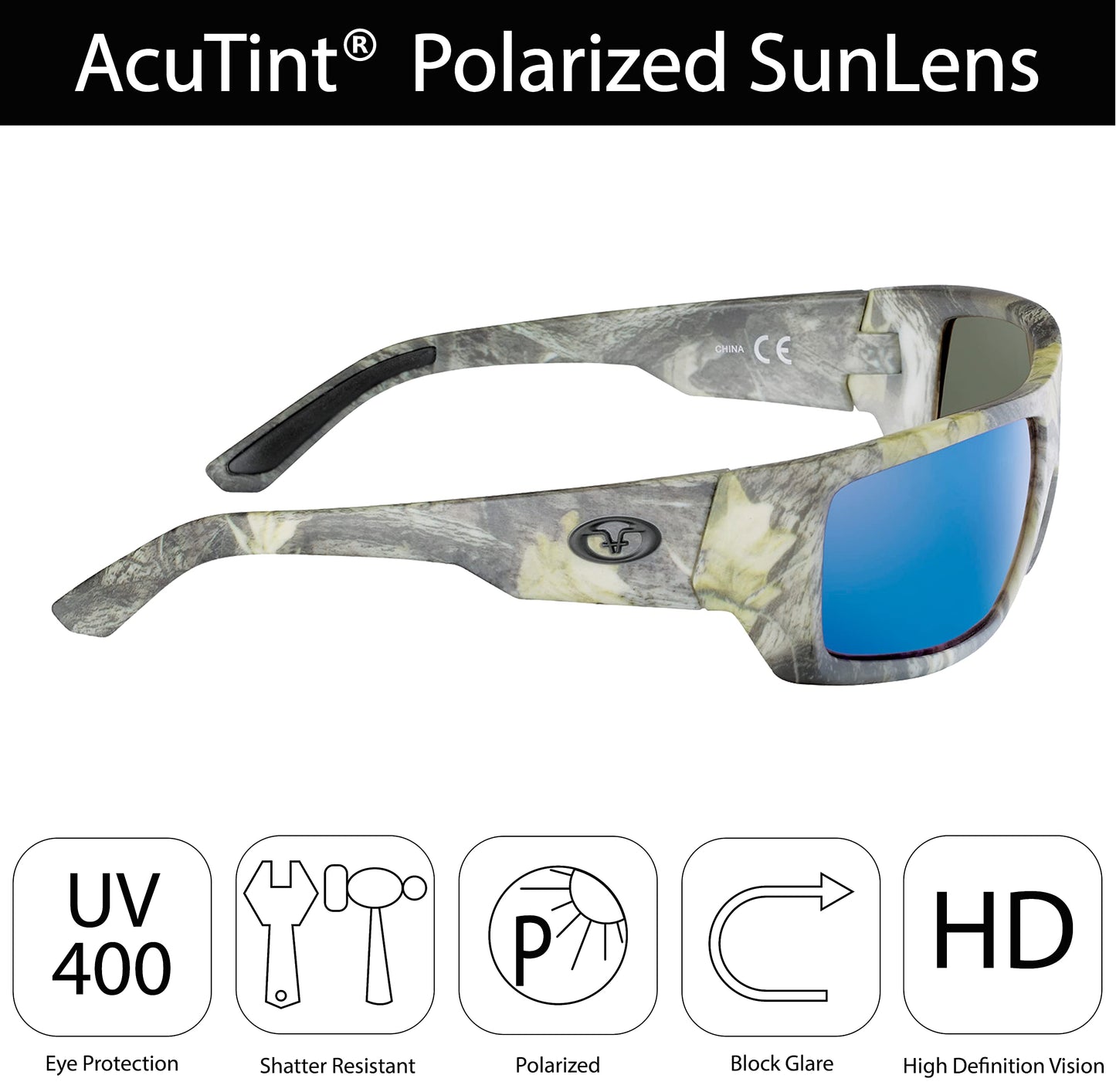 Flying Fisherman Sargasso Wrap Around Polarized Sunglasses, Matte Camo Frame/Smoke-Blue Mirror Lens, Medium