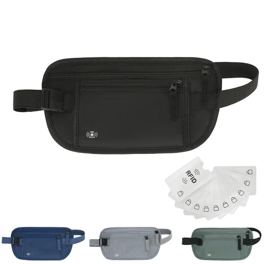 Money Belt For Travel Women Men Hidden Rfid Passport Holder For Travel (Black)