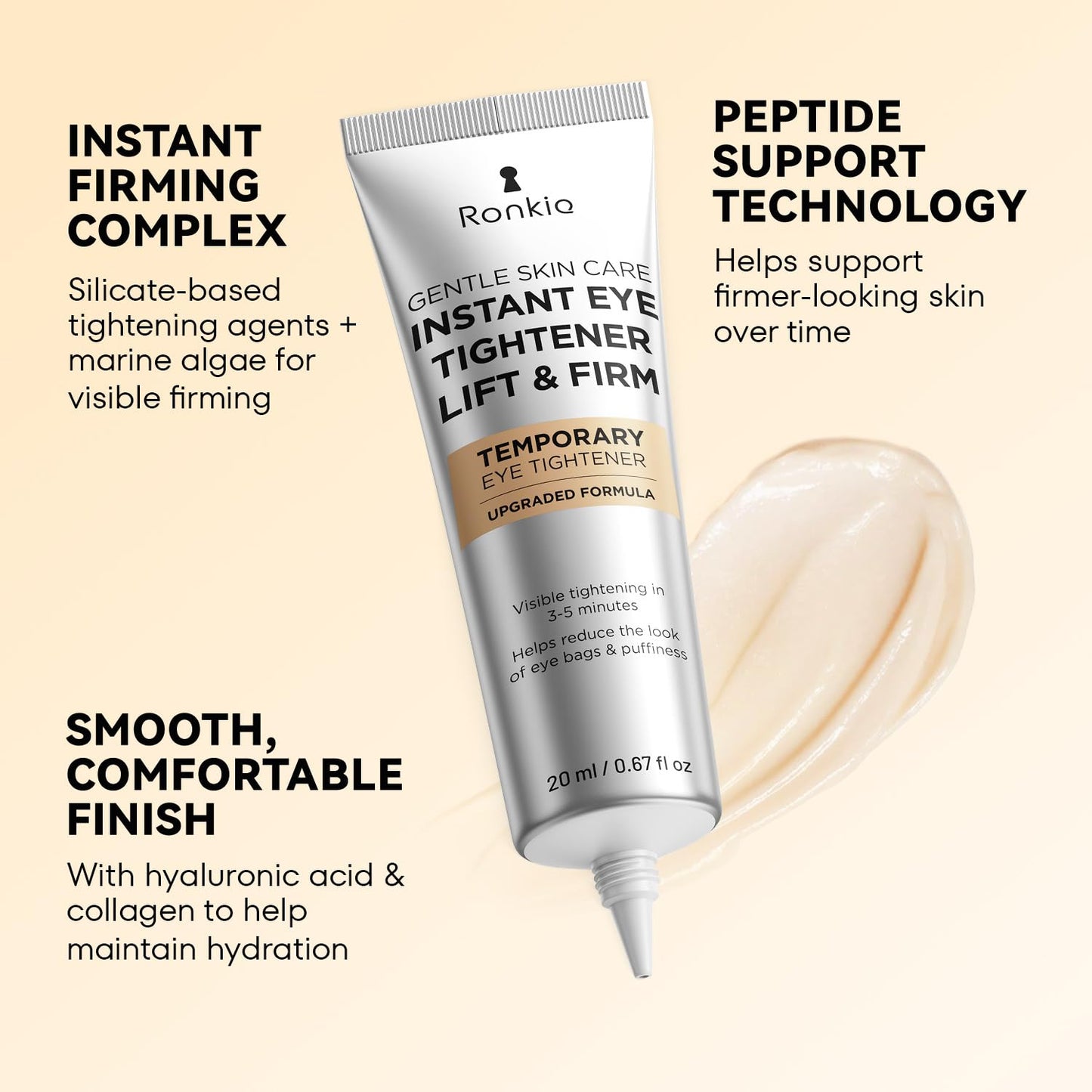 RONKIE Instant Firm Eye Tightener: Upgraded Formula for Women Helps Reduce Eye Bags Puffiness and Wrinkles in 3-5 Minutes When Time Matters 1.34 oz Beauty and Personal Care RONKIE
