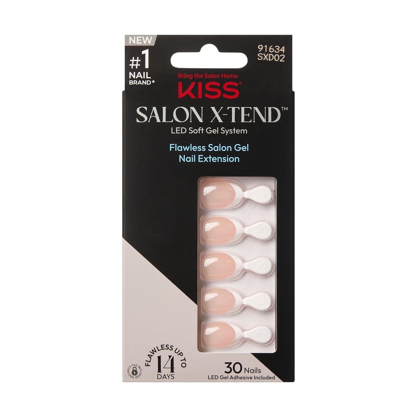 Kiss Salon X-tend, Press-On Nails, Nail glue included, 'Nonsense', Light White, Short Size, Almond Shape, Includes 30 Nails, 5Ml Led Soft Gel Beauty & Personal Care KISS