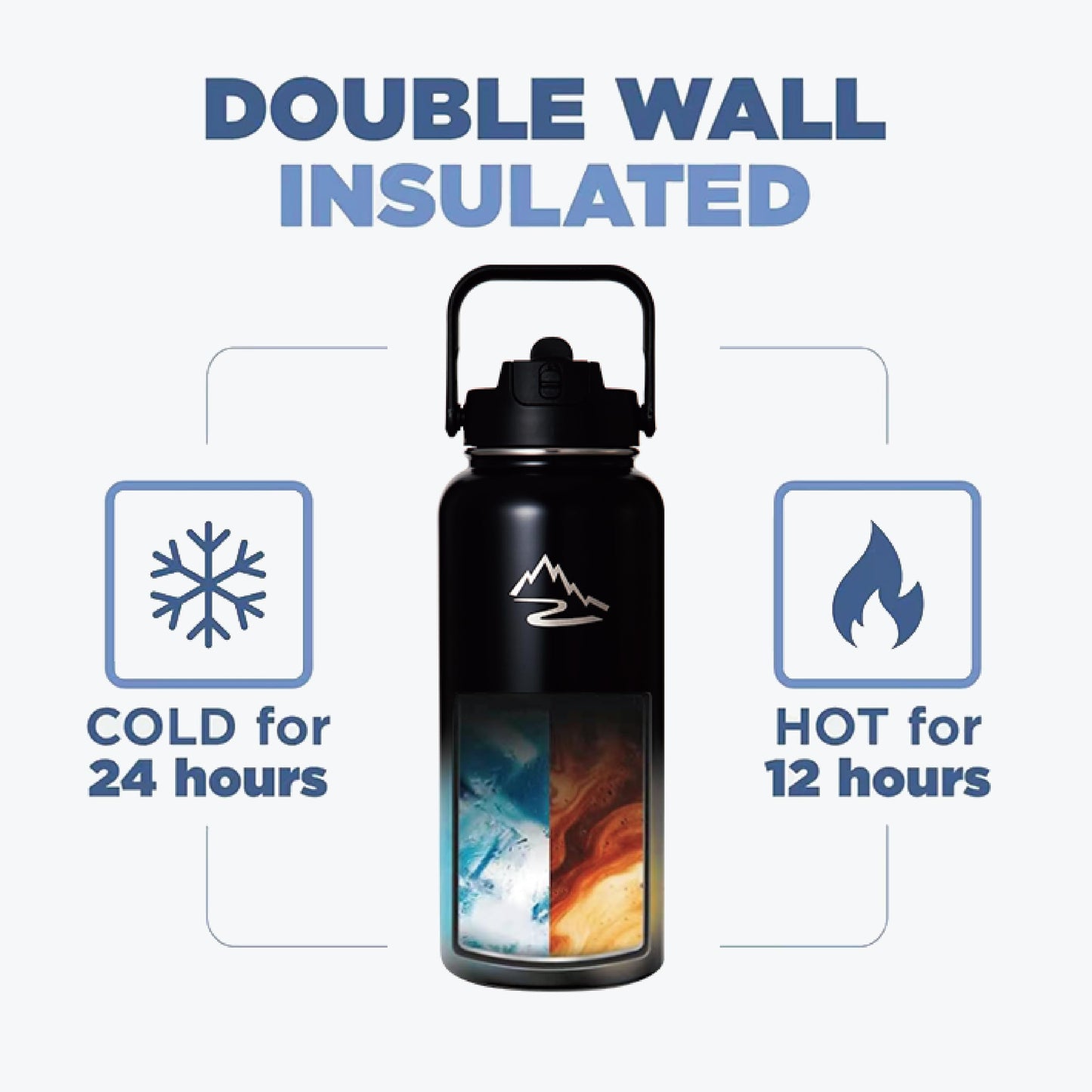 K2Pure Double Wall Stainless Steel Water Bottle 32oz - Durable Design & Strap for Easy Carrying, Stay Hydrated, Perfect for gym sessions, hikes