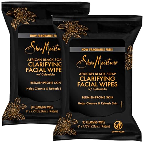 Shea Moisture Makeup Remover Face Wipes, African Black Soap, With Tea Tree Oil & Calendula, Removes Makeup & Dirt to Clarify Oily Blemish Prone Skin