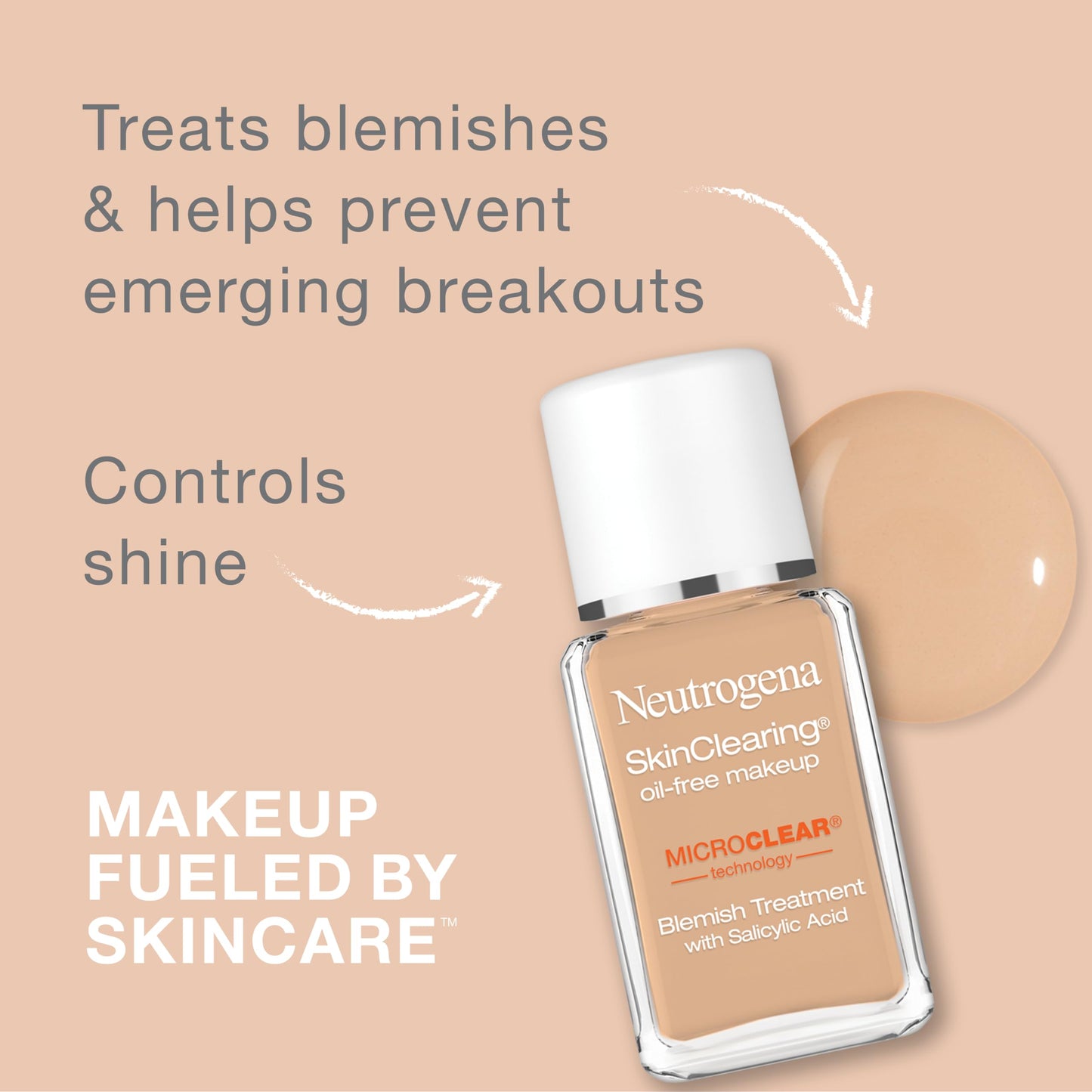 Neutrogena SkinClearing Oil-Free Acne and Blemish Fighting Liquid Foundation with.5% Salicylic Acid Acne Medicine, Shine Controlling Makeup for Acne