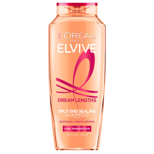 L'Oreal Paris Elvive Dream Lengths Restoring Shampoo with Fine Castor Oil and Vitamins B3 and B5 for Long, Damaged Hair, Visibly Repairs Damage