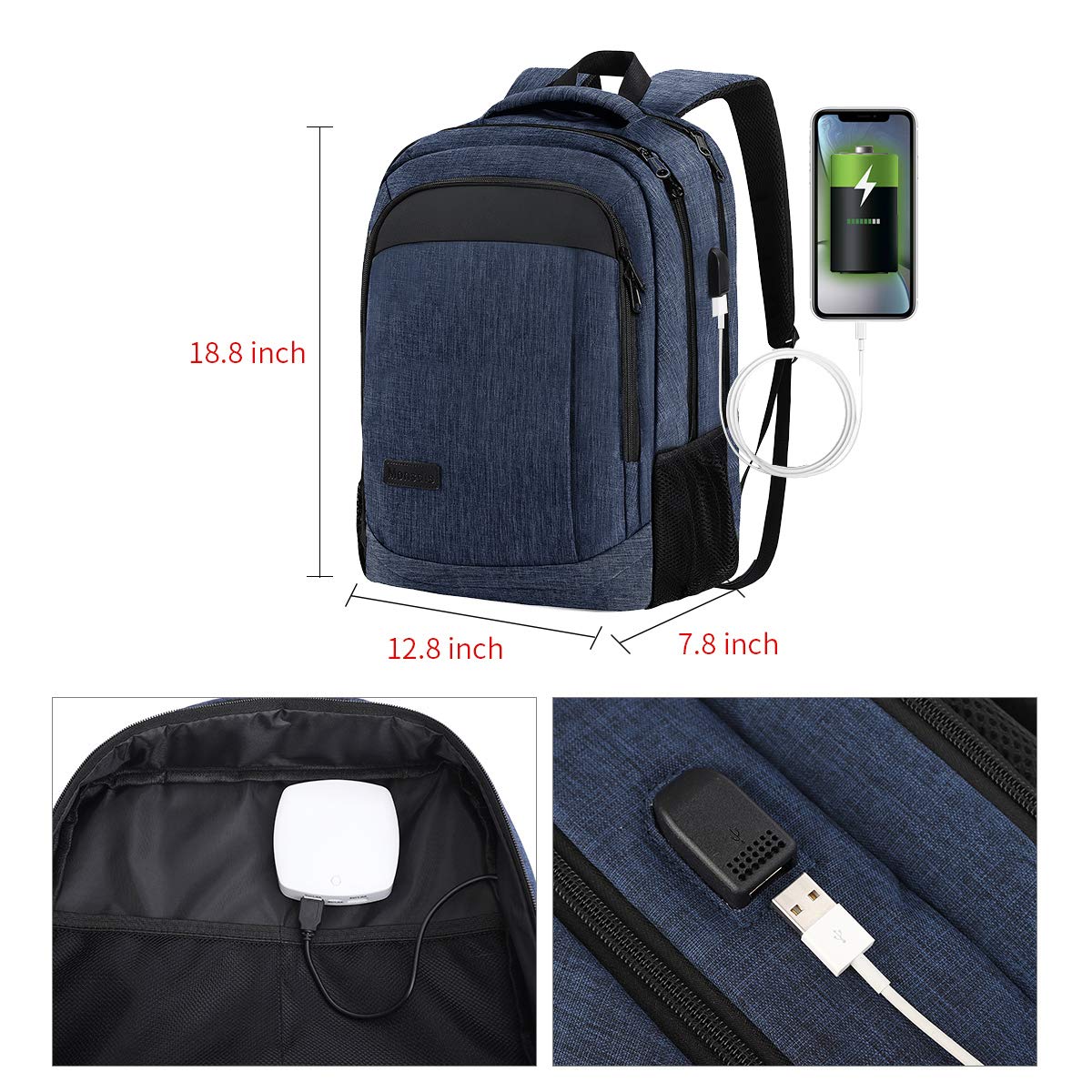 Monsdle Travel Laptop Backpack Anti Theft Backpacks with USB Charging Port, Business Work Bag 15.6 Inch College Computer for Men Women, Blue