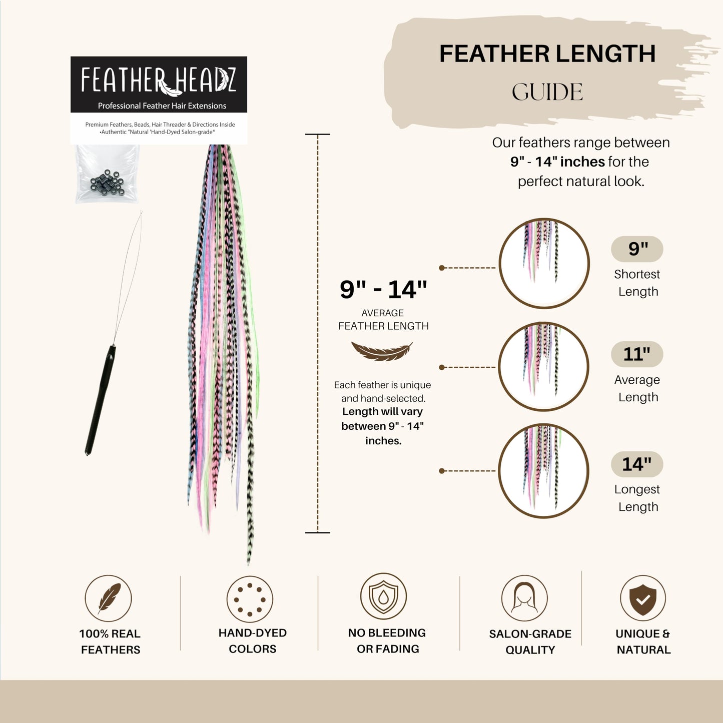 21 Pastels Color Hair Extensions - 9”-14” Long - DIY Rooster Kit with 20 Micro-Link Beads - 100% Real Feathers - Eye-Catching Boho Style (Pastels) Beauty and Personal Care Feather Headz