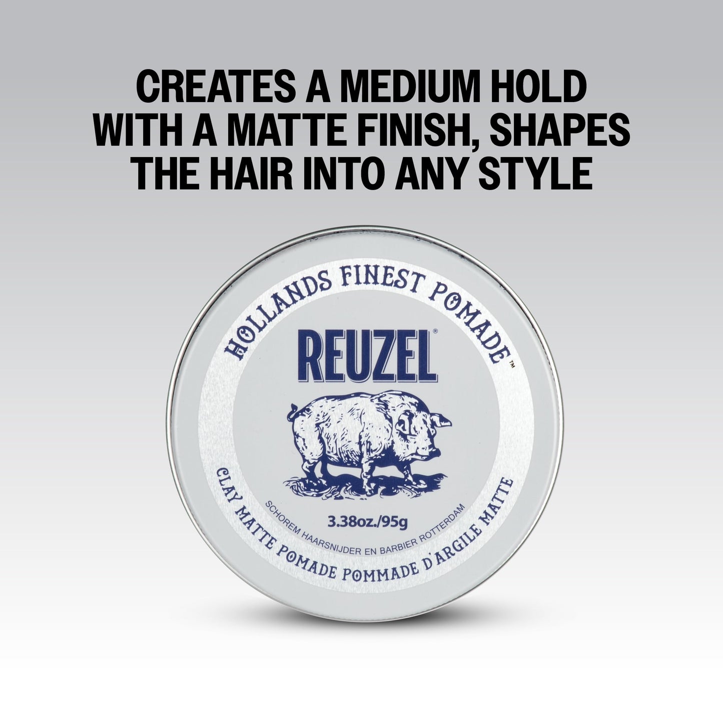 REUZEL Clay Matte Pomade, Medium All Day Hold, Water Soluble Styling, Matte Finish and Flake Free, Easy To Wash Out, For All Hair Types