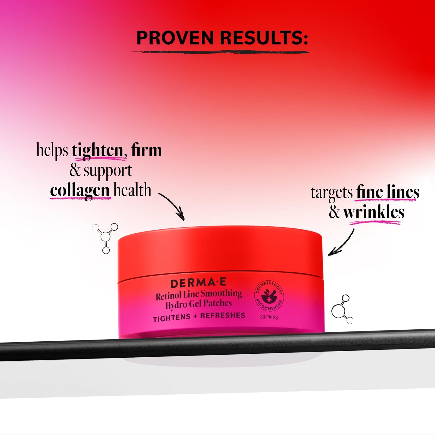 Derma E Retinol + Bakuchiol Under Eye Patches (30 Pairs) Non-Irritating, Line Smoothing Hydro Gel Eye Patches with Rose Water & Real Hibiscus Petals