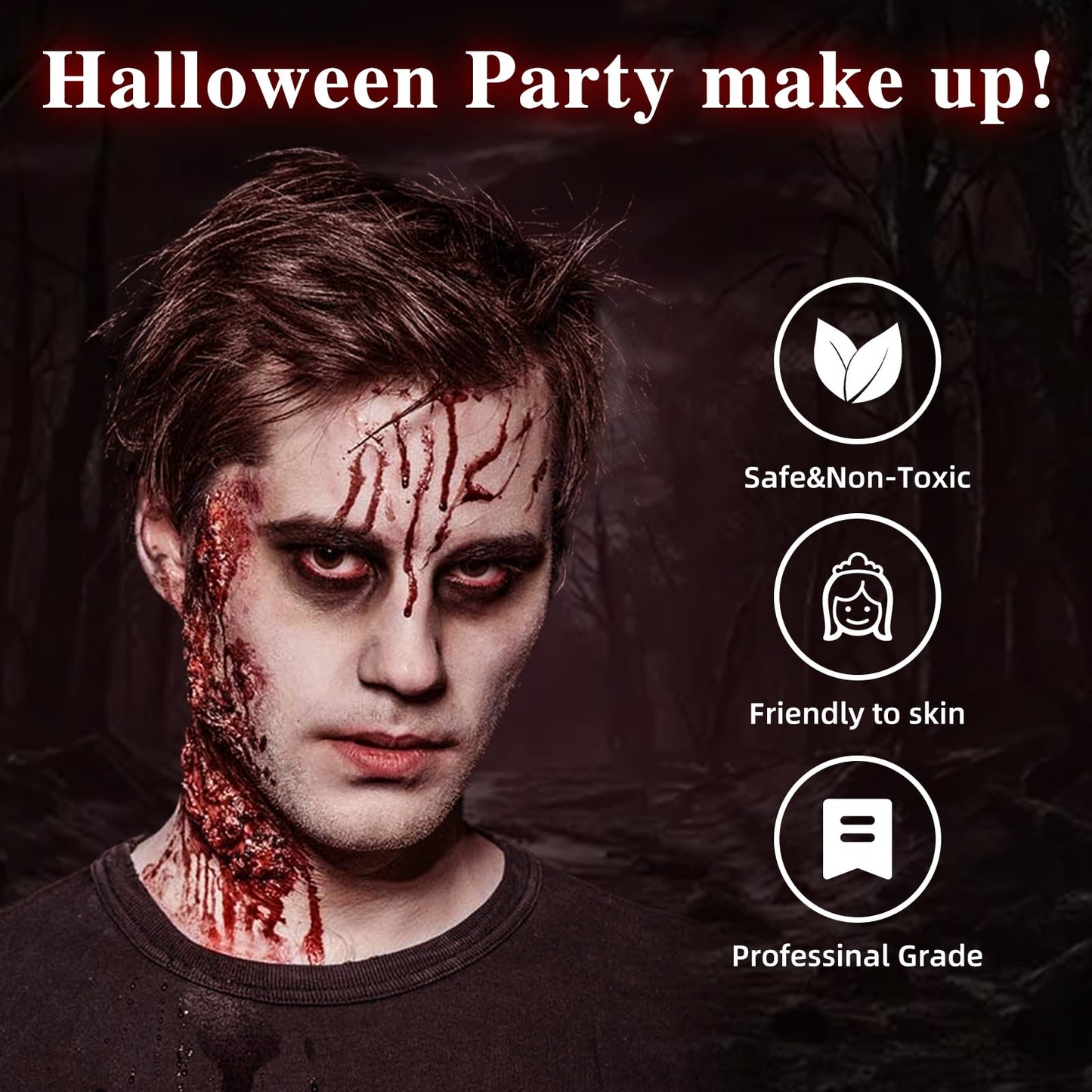 Zombie Makeup Kit - Professional SFX Makeup Set with 4 Color Face Body Paint, Liquid Latex, Fake Blood, Scar Wax for Halloween, Vampire, Clown Cosplay