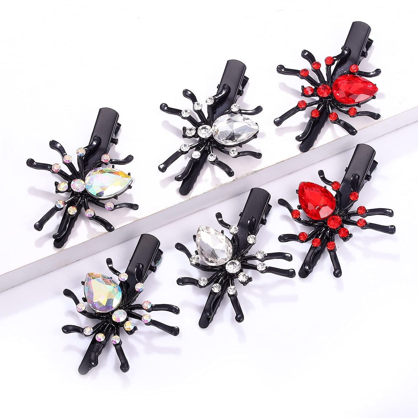 Halloween Spider Hair Clips Sparkle Crystal Spider Hairpins Rhinestone Long Alligator Clips for Women Girls Halloween Party Hair Accessory