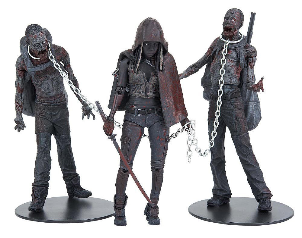 McFarlane Toys The Walking Dead TV Series 3 Bloody Black and White Michonne and Pet Zombie Action Figure, 3-Pack