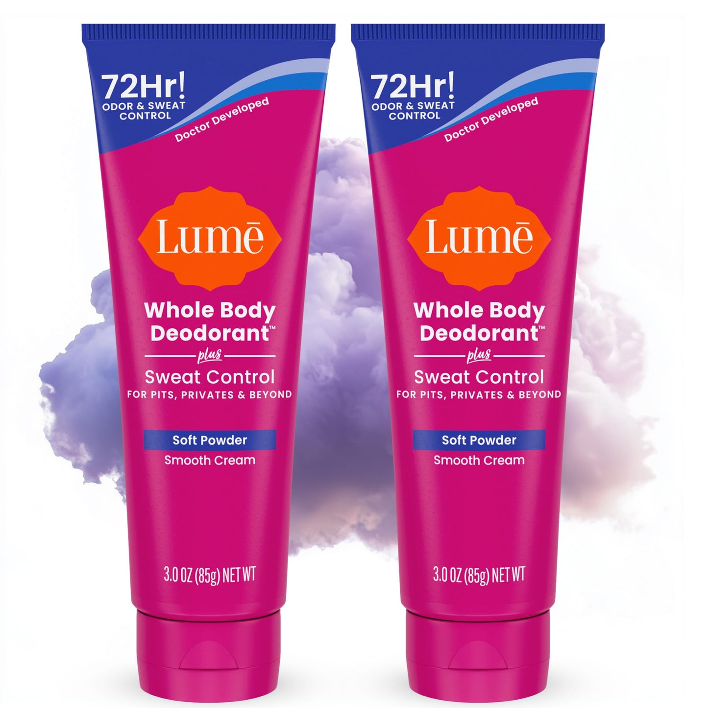 Lume Whole Body Deodorant Plus Sweat Control - Smooth Cream Tube - 72 Hour Odor And Sweat Control - Baking Soda Free, Skin Loving - 3.0 ounce (Pack Beauty and Personal Care Lume Default Title