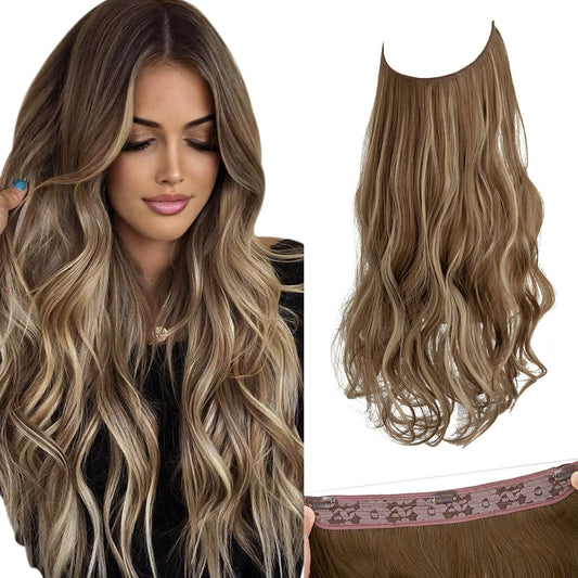 SARLA Invisible Wire Hair Extensions with 3 Clips Long Synthetic Wavy Curly Hairpiece Adjustable Transparent Headband for Women 18 Inch Chestnut Brown Beauty and Personal Care SARLA Default Title