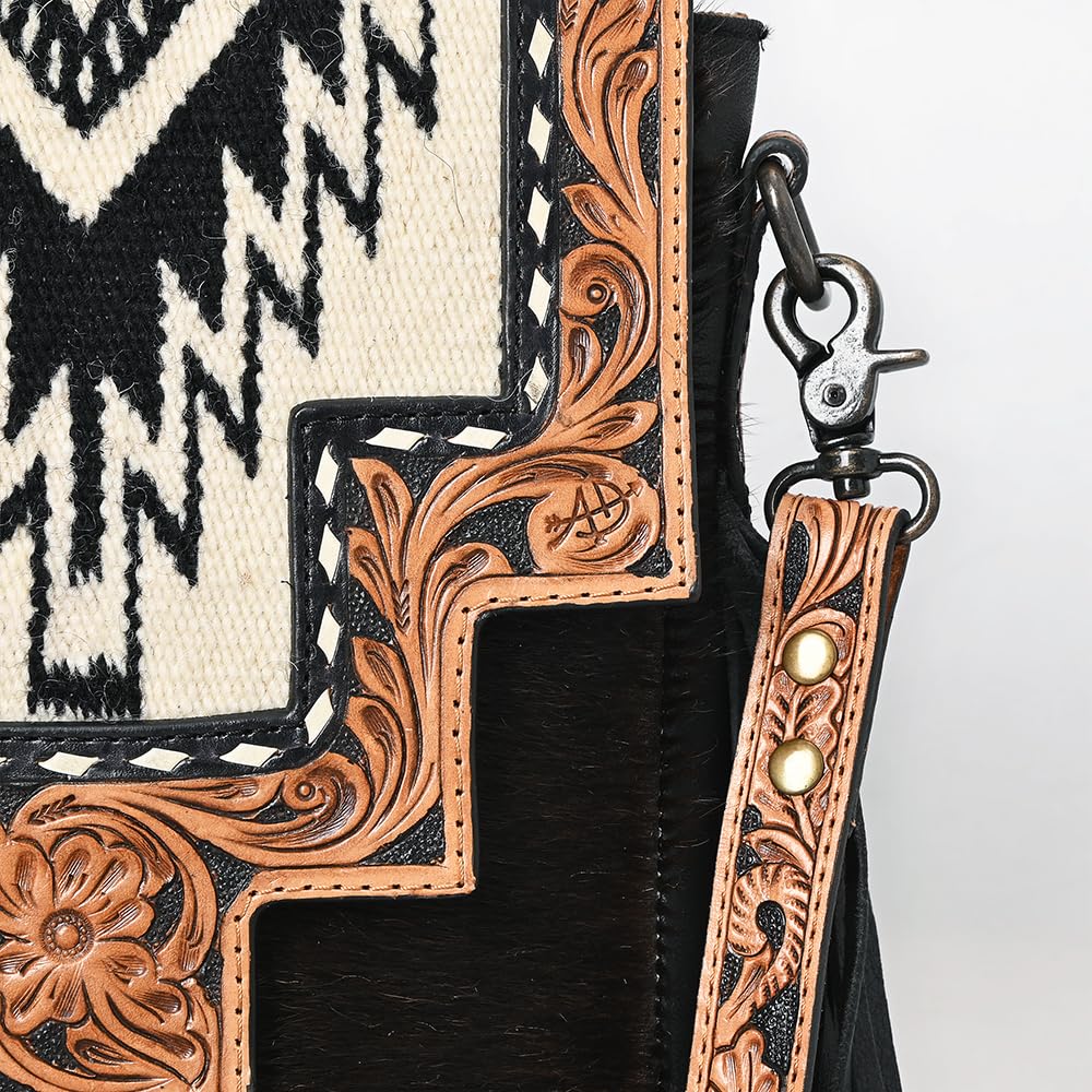 American Darling Messenger Hand Tooled Saddle Blanket Hair On Genuine Leather Western Women Bag Handbag Purse