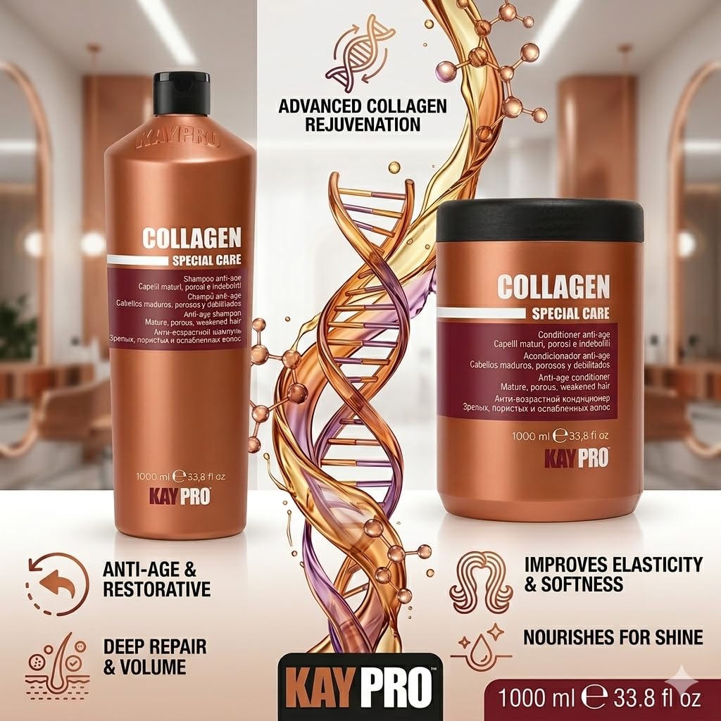 KAYPRO Collagen Special Care Shampoo & Mask 1000ml Set - Italian (Anti-Aging Hair Care Set with Collagen for Protein Balance, Hydration & Hair