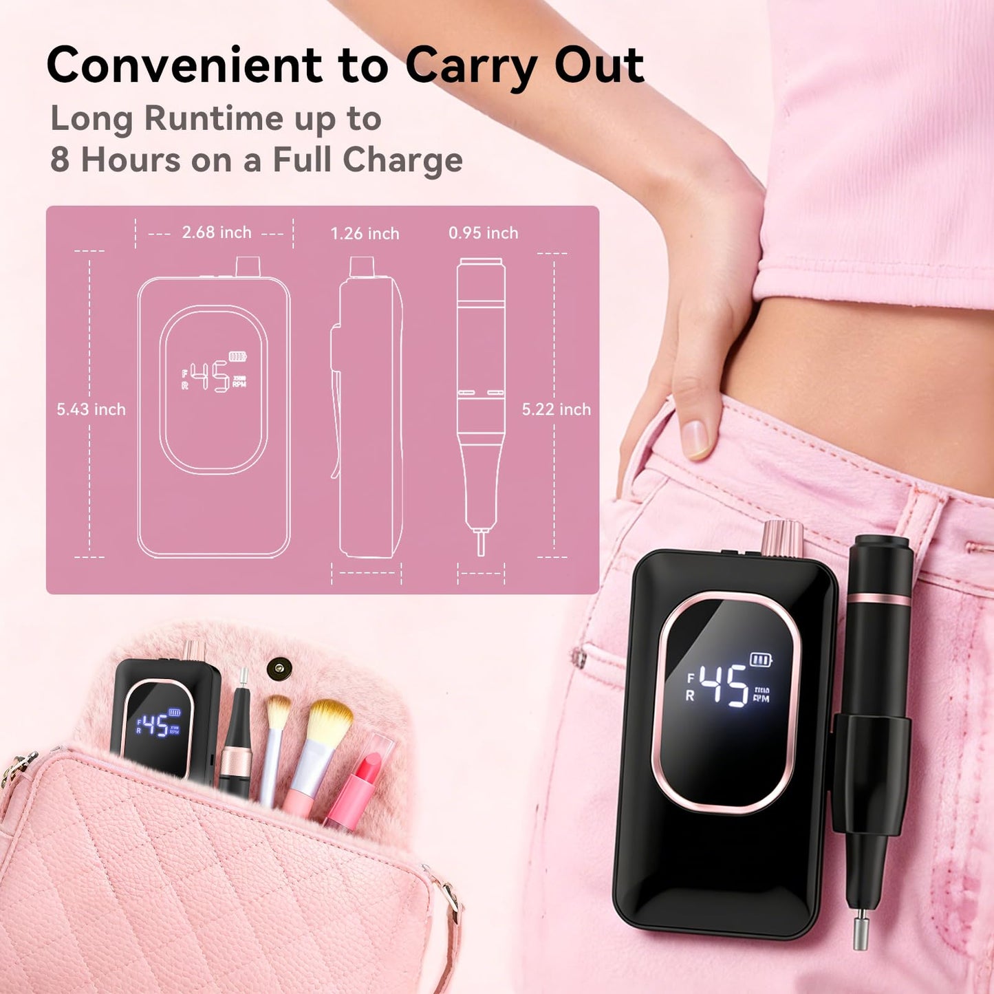 Professional Electric Nail Drill 45000RPM, Portable Nail File for Acrylic Gel Nails, Cordless Rechargeable Salon-Grade Ultra Power Nail Drill Kit Beauty and Personal Care Hoxida