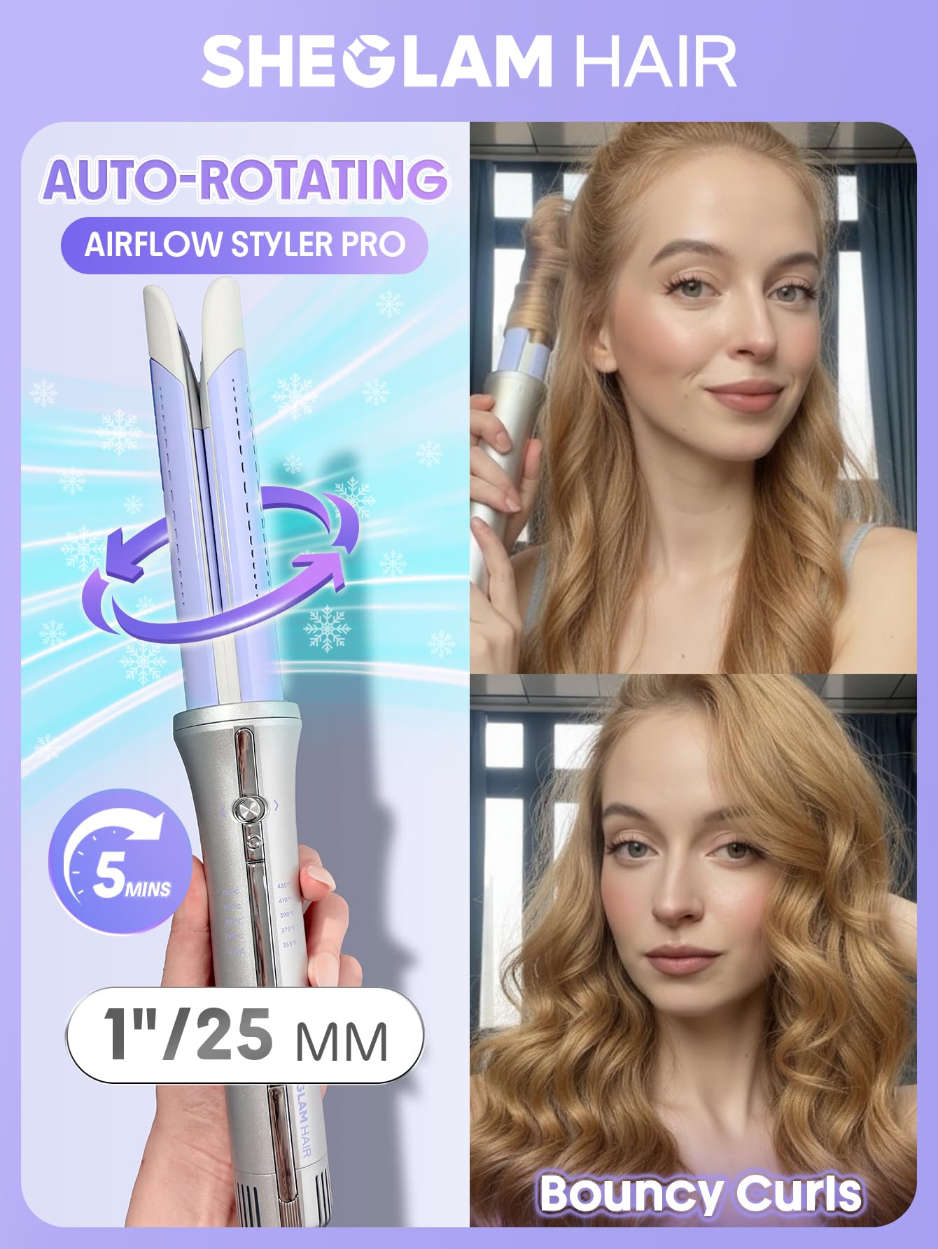SHEGLAM One Touch Airflow Styler Pro 1 inch Automatic Rotating 3.0 Cool Air Technology for No-Wait, Curling Iron, Bouncy & Long-Lasting Curls, Zero Beauty and Personal Care SHEGLAM