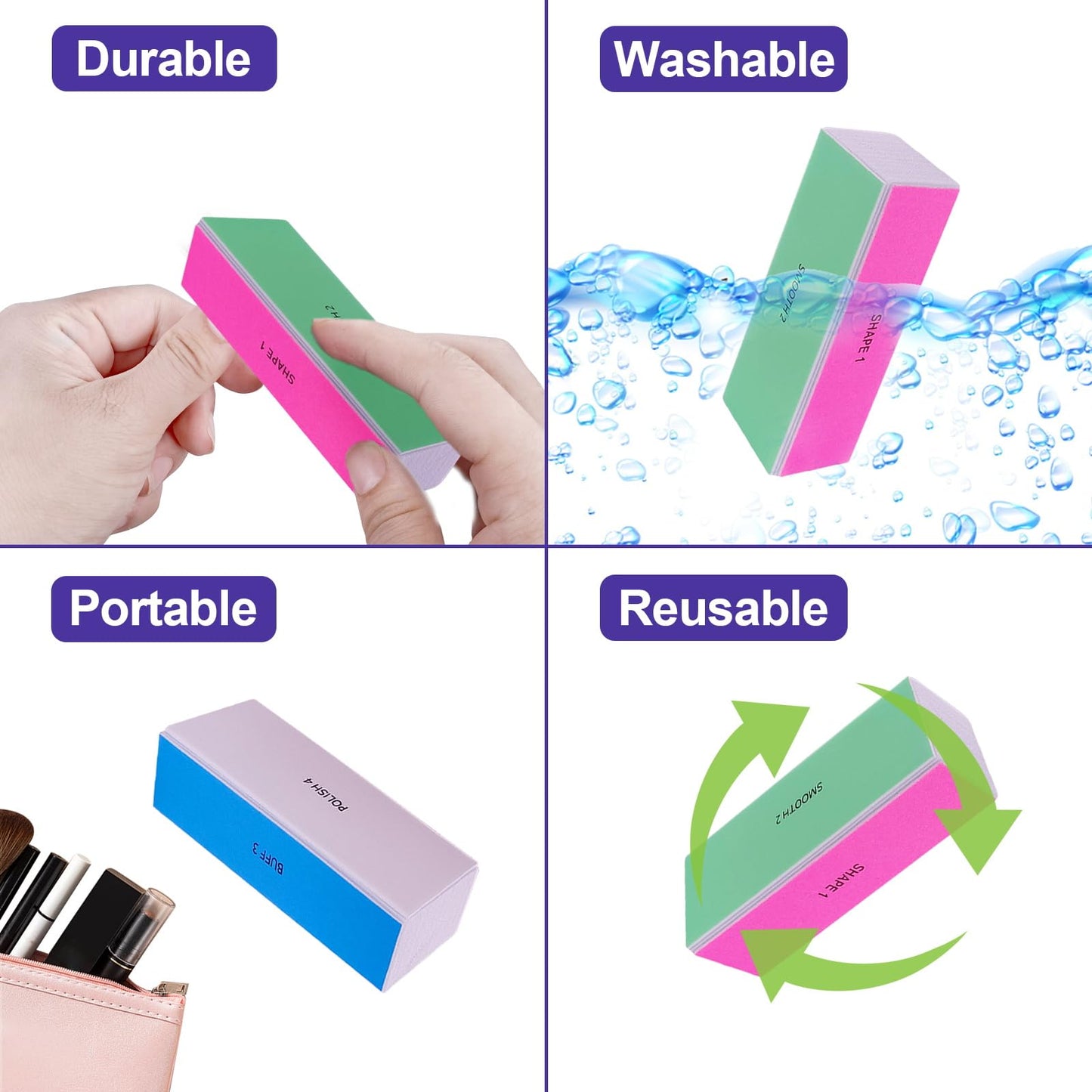4 Way Nail Buffer Block (4 Pcs), Nail Shine Buffers Blocks Files for Natural and Acrylic Nails Smoother Buffing Block Polisher Fingernail File Buffer Beauty and Personal Care HomeyEra
