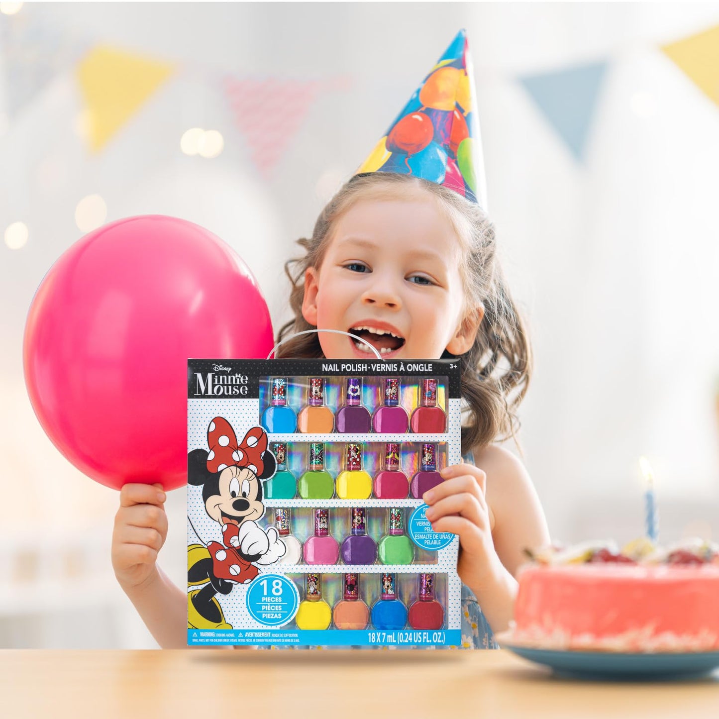 Disney Minnie Mouse - Townley Girl Non-Toxic Peel-Off Nail Polish Set for Girls, Glittery and Opaque Colors, Ages 18 Pcs|Perfect for Parties