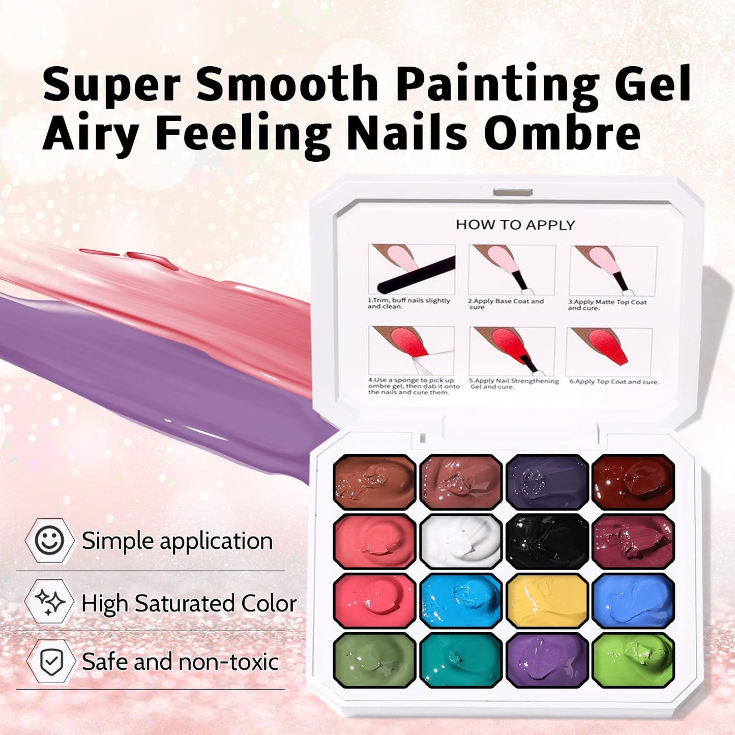 Ombre Gel Polish Palette,16Colors Pat Gel Paint Nail Art Kit Sponge Patting Beauty and Personal Care Karroy