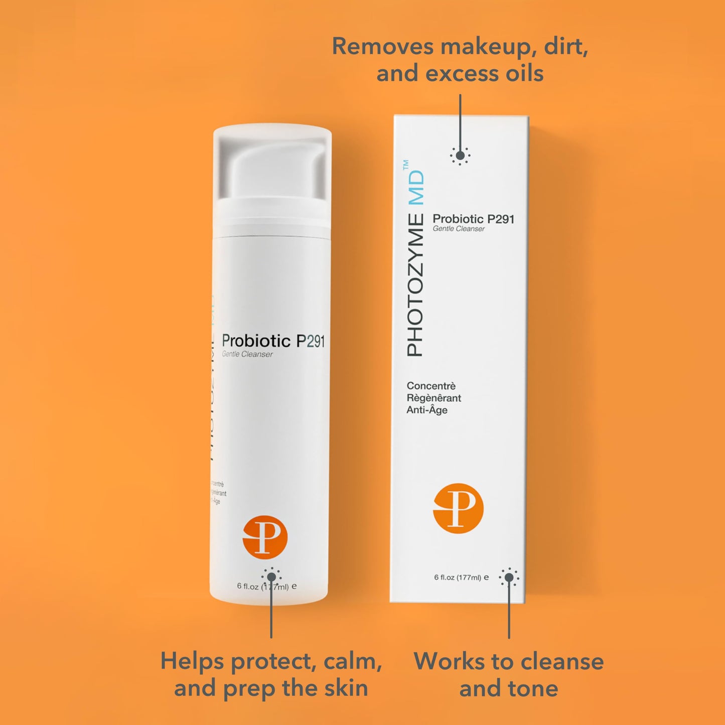 Photozyme Probiotic P291 Gentle Cleanser - Face Wash That Cleans and Tones - Removes Makeup and Impurities - pH Balances The Skin - Promotes Healthy