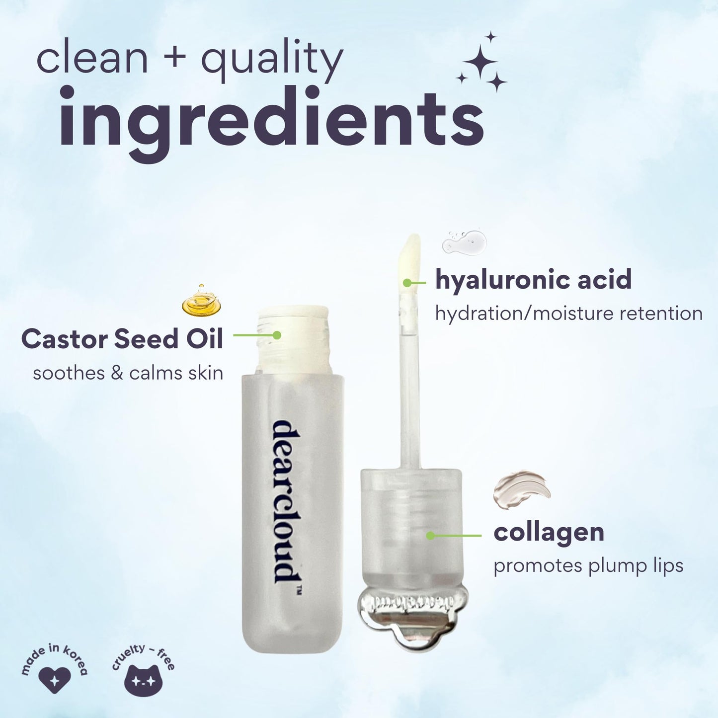dearcloud Jelly Wave Lush Lip Oil - Clear Lip Gloss and Lip Gloss for Women - Korean skincare essential - Lip Oil for Women with Collagen - Diamond