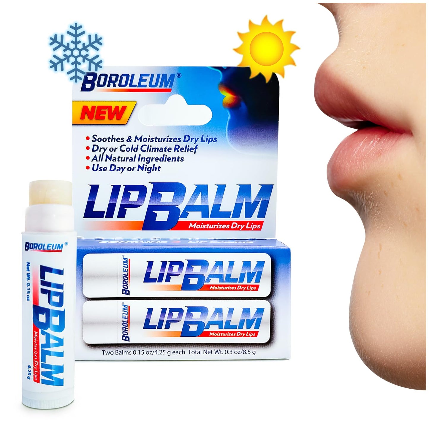 Natural Lip Balm by Boroleum | Best Chapped Lip Moisturizer for Dry Cracked Lips | All Natural Ingredients for Men Women and Kids | 4.25 gr. Tubes, 2