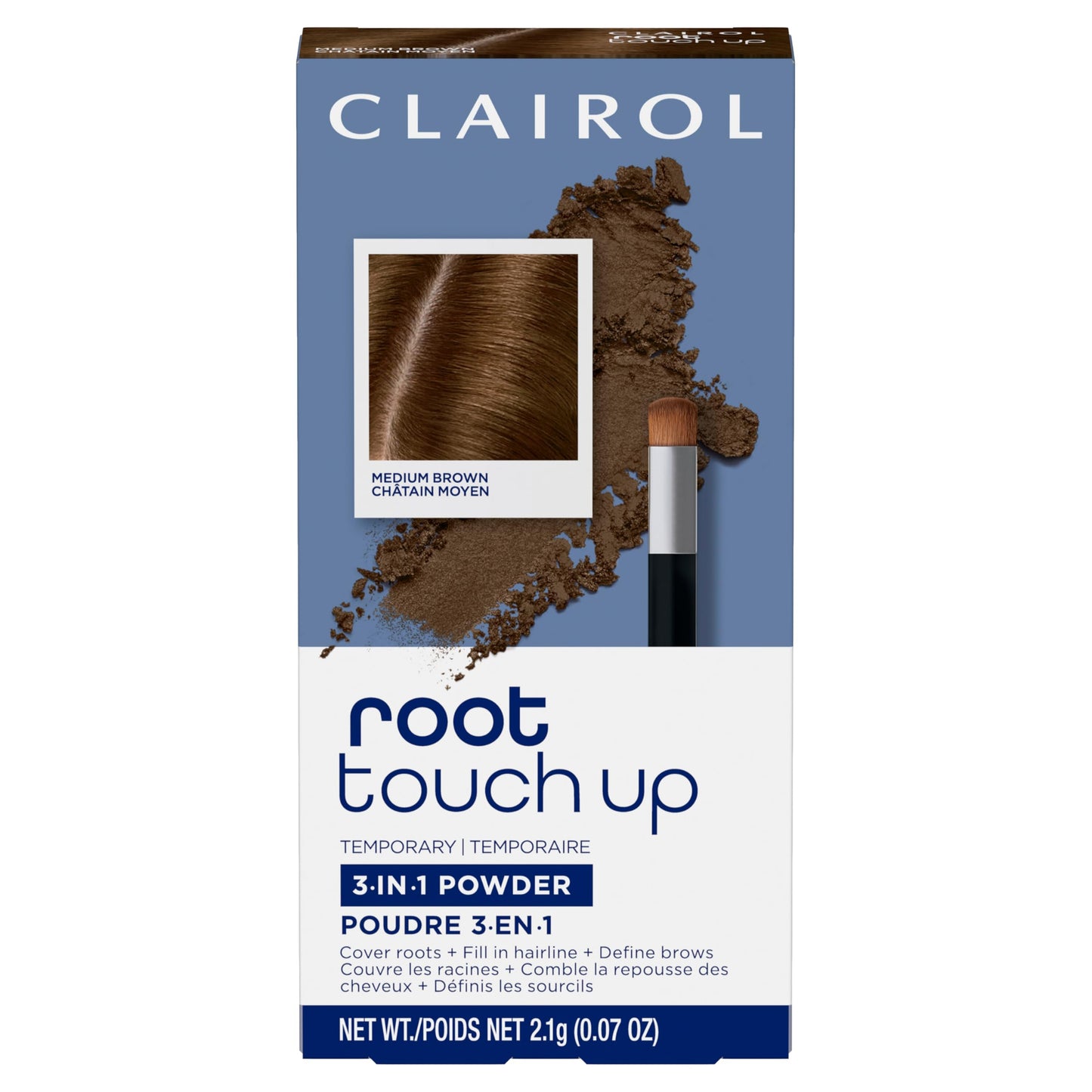 Clairol Root Touch-Up Temporary Concealing Powder, Medium Brown Hair Color | Ammonia Free | Instantly Cover Roots + Define Eyebrows | On-the-Go