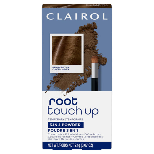Clairol Root Touch-Up Temporary Concealing Powder, Medium Brown Hair Color | Ammonia Free | Instantly Cover Roots + Define Eyebrows | On-the-Go