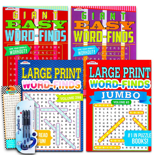 Word Find Puzzle Books for Adults Seniors - Set of 4 Jumbo Word Search Books with Large Print (Over 380 Pages Total with Bookmark)