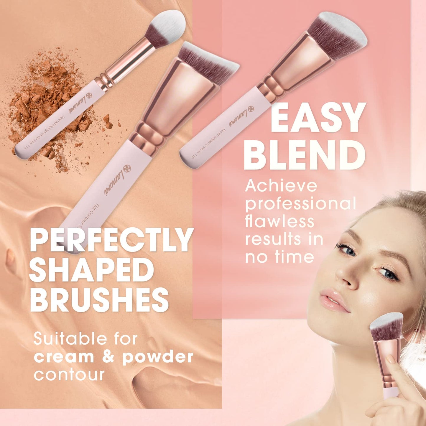 Pro Face Contour Brush Set - Synthetic Contouring Sculpting and Highlighting Kit - Cream Blush Powder Flat Nose Cheek Round Small Angled Fan Tapered