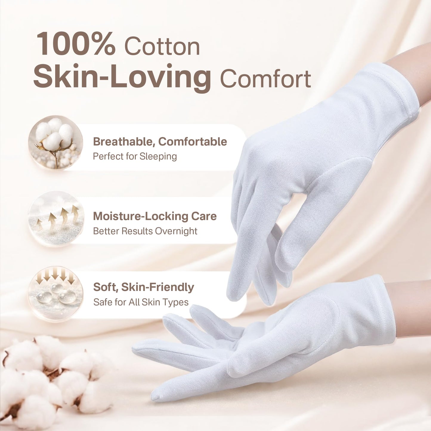 Cotton Gloves for Dry Hands Sleeping - 12 Pairs 100% Cotton Moisturizing Gloves Overnight, Breathable Reusable Spa Care White Gloves Costume for Hand Beauty and Personal Care Originbuty