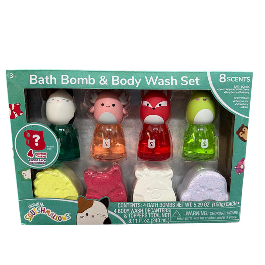 Original Squishmallows Bath Bomb & Body Wash Set, 8-Piece Set with 4 Scented Body Wash & 4 Bath Bombs, 4 Surprise Charms in Each Bath Bomb! Make Bath…