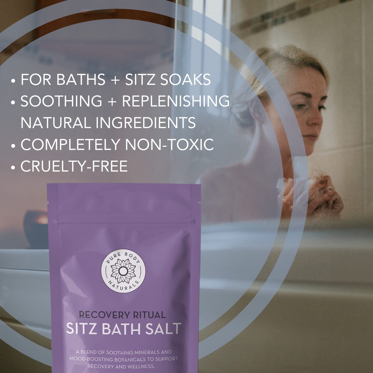 Pure Body Naturals Sitz Bath Salt - Postpartum Care and Hemorrhoid Treatment - Natural Soak for Self Care and Hemmoroid Treatment - Post Partum