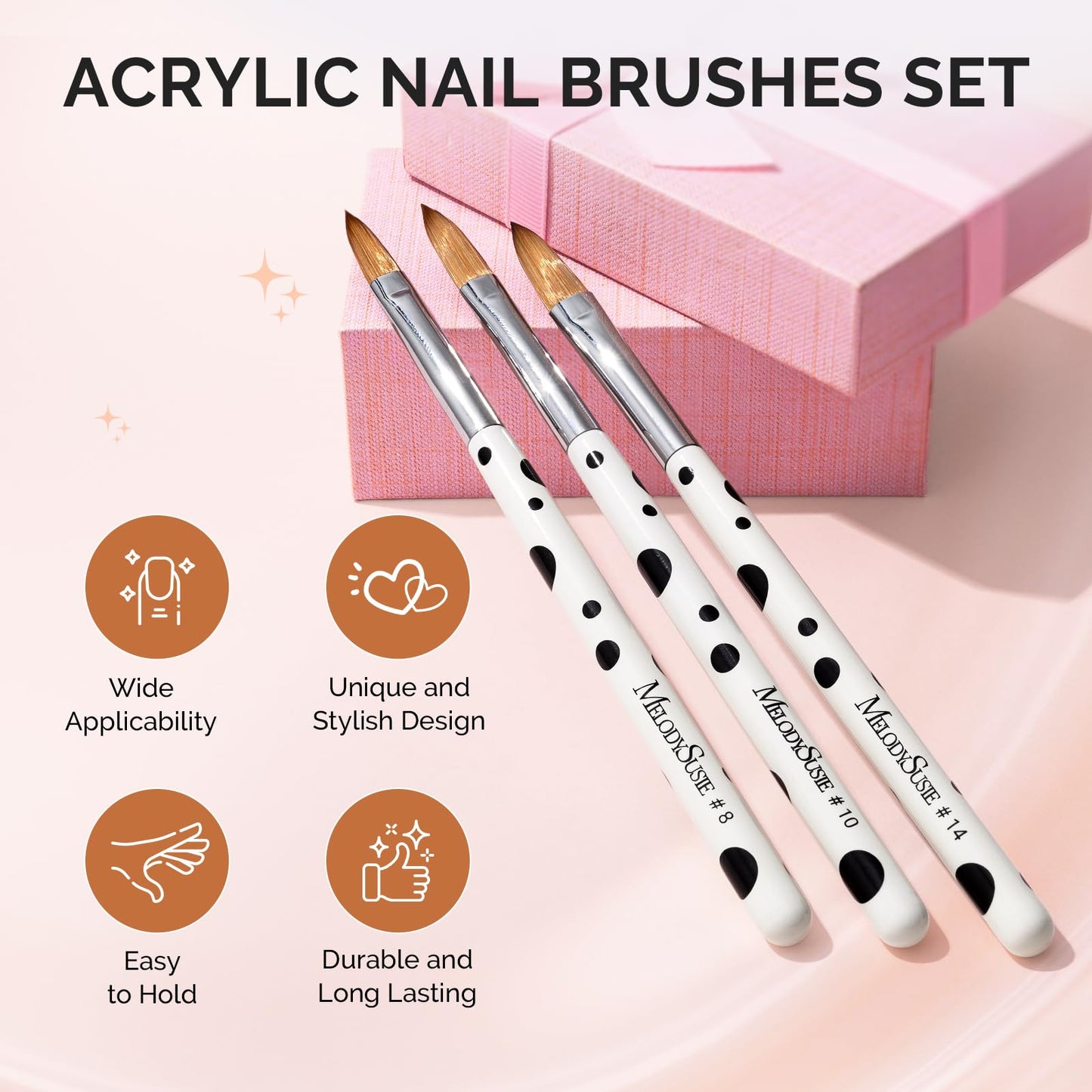 MelodySusie 3Pcs Acrylic Brush Set, Size 8/10/14 Professional Pen for Nail Application, Powder Art Extension and 3D Carving - DIY Home Salon Beauty and Personal Care MelodySusie
