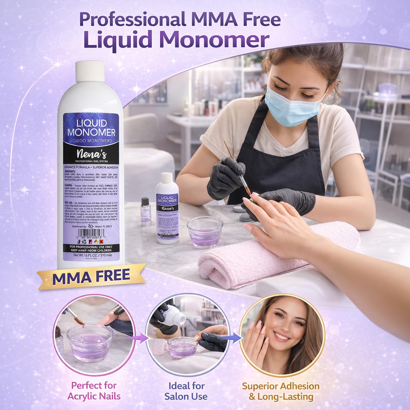 Professional Liquid Monomer by Nena's 16 fl oz, Advanced GlamourShield acrylic formula, no MMA, Non-Yellowing, Quick Dry, Strongest Adhesion, Acrylic Beauty & Personal Care Nena's