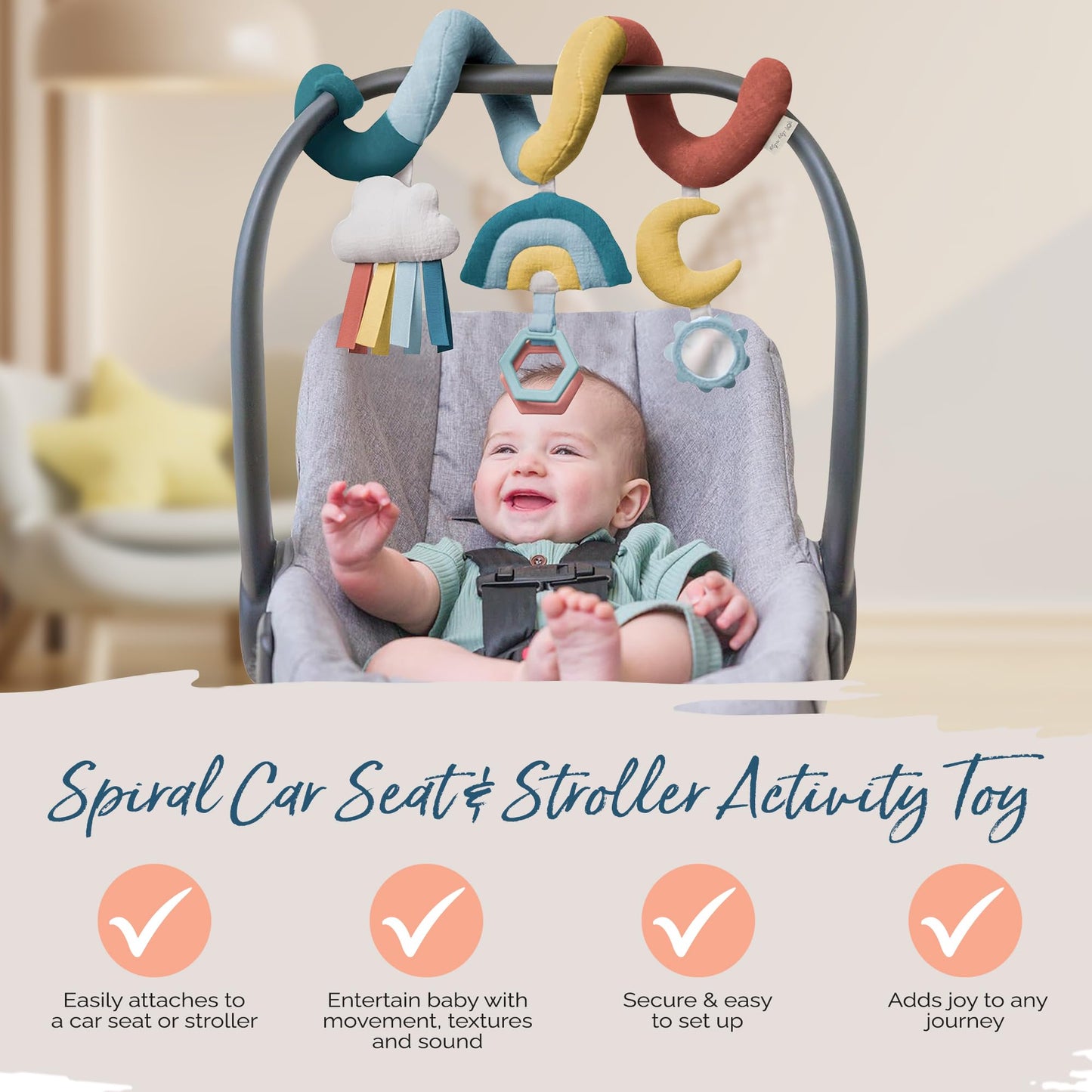 Itzy Ritzy Spiral Car Seat & Stroller Activity Toy - Stroller & Car Seat Toys for Ages 0 Months and Up - Hanging Toys Include Clinking Rings, Mirror…