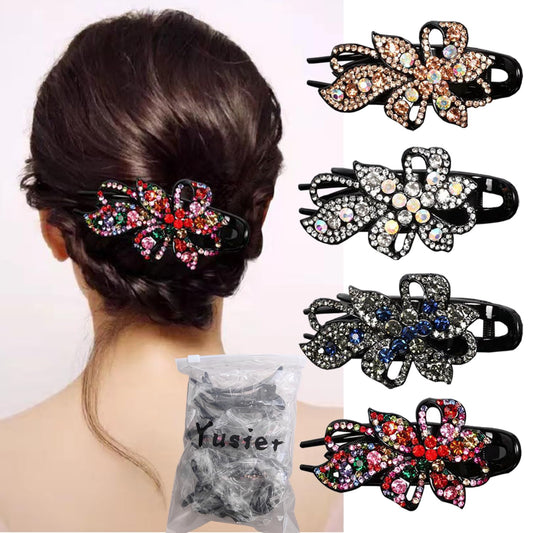 Yusier 4pcs Sparkling Rhinestone Duckbill Clips Decorative Hair Clips for Fine Hair Bling Crystal Prom Barrettes Diamond Hair Clips with Flower Hair