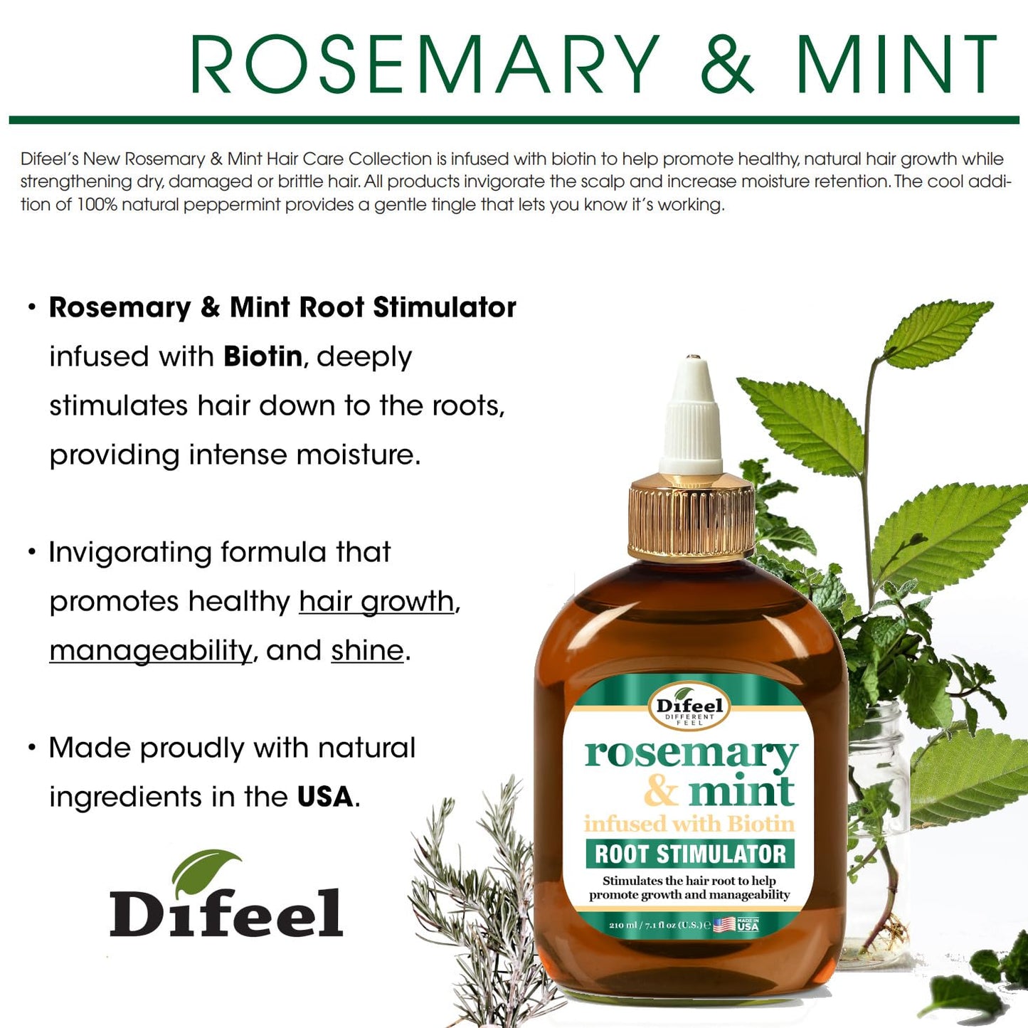 Difeel Rosemary and Mint Infused with Biotin - Root Stimulator 7.1 oz. - Hair Growth Scalp Treatment, Helps Strengthen & Prevent Shedding