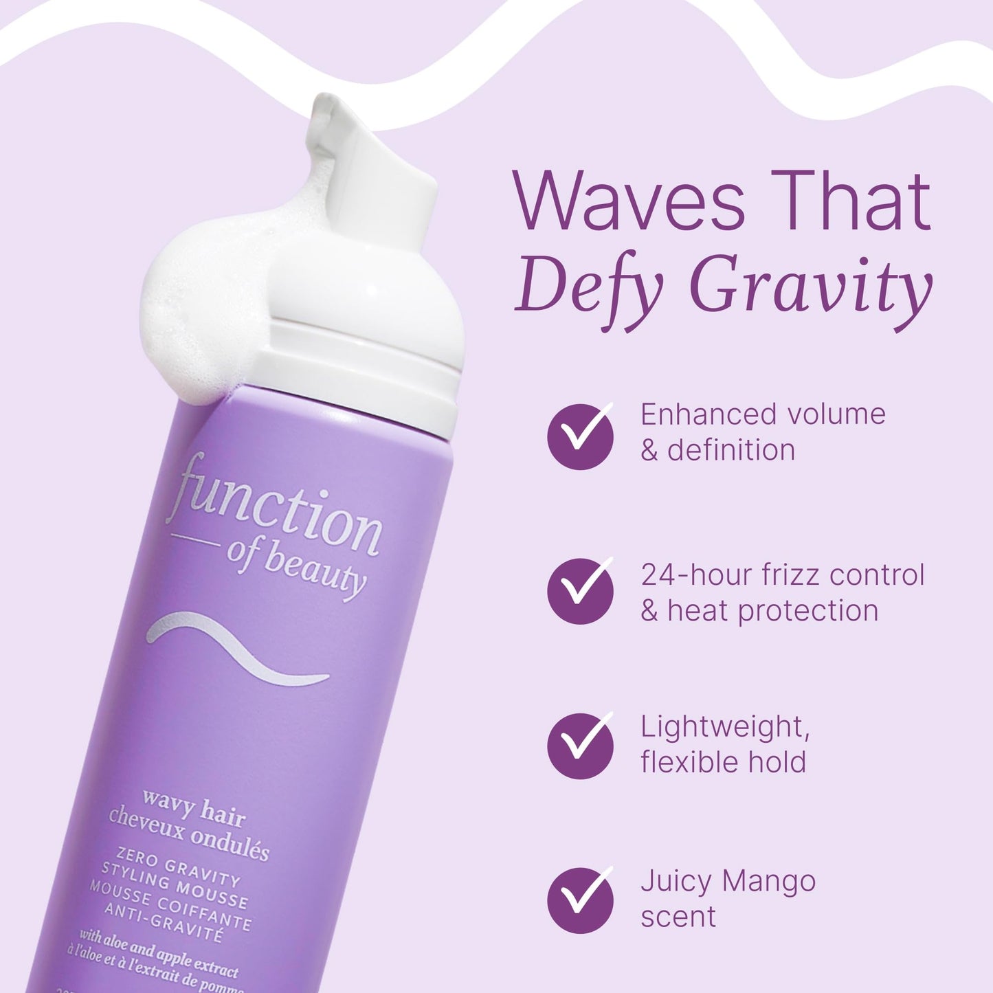 Function of Beauty Wavy Hair Mousse for Styling - Anti-Frizz Hair Styler Adds Volume & Defines Natural Waves - Volumizing & Texturizing Lightweight