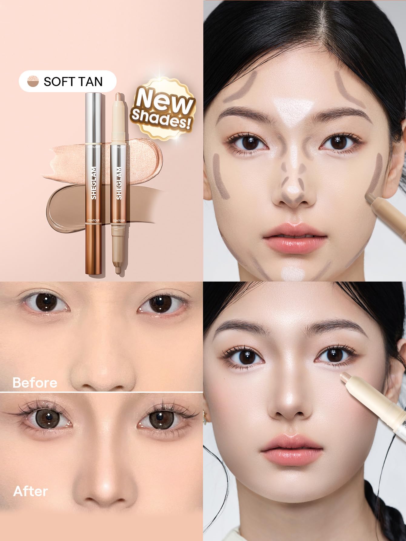 SHEGLAM Fine Line 2-in-1 Nose Contour & Highlight Pen-05 Soft Tan
