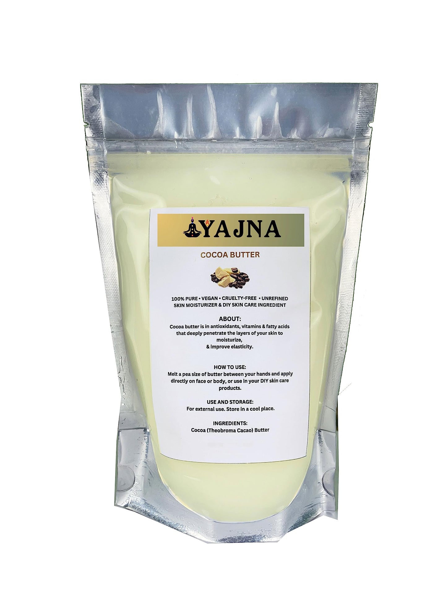 Yajna Organic Raw Cocoa Butter 100% Pure,Natural & Unrefined| Skin Moisturizer For Face, Body & Hair| 1 LBS/450 GM Ivory/White Grade A | DIY Creams Beauty and Personal Care Yajna Default Title