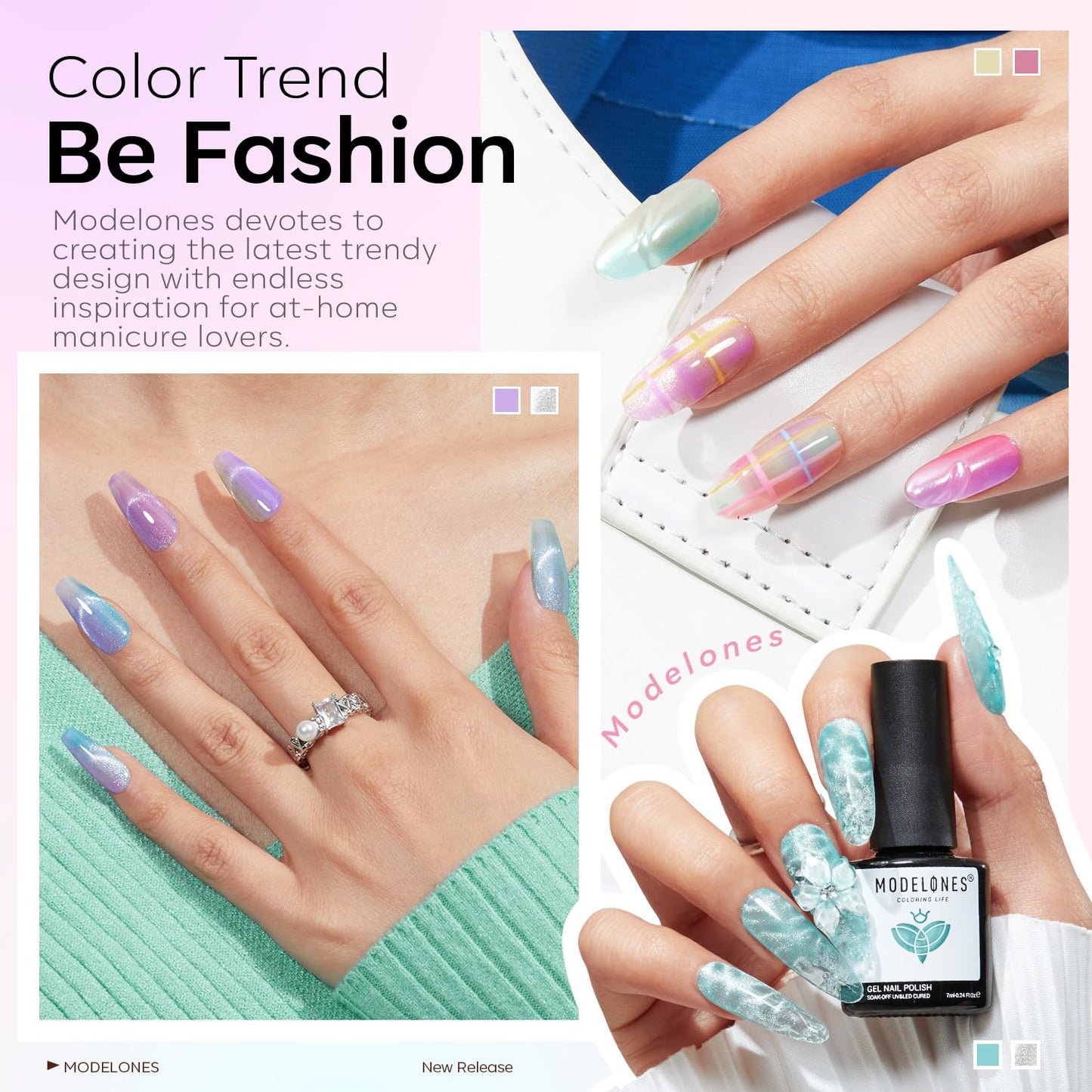 modelones Gel Nail Polish Set, 6 Colors 2026 Spring Summer Silver Cat Eye Gel Polish Translucent Pastel Sheer Pink Yellow Lavender Purple Baby Blue Beauty and Personal Care modelones