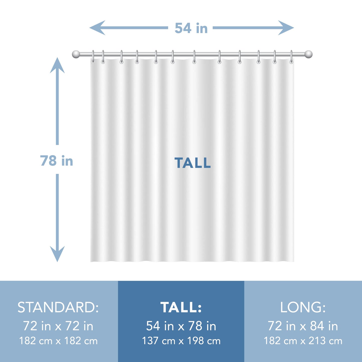 FRESH IDEAS Shower Curtain Liner with Shower Clips, Easy On/Off Liner with Zipper, Waterproof, White, Standard Size, 54 inches x 78 inches